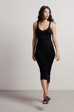 Tobi Impress Me Ribbed Bodycon Midi Dress - Black