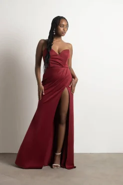 Tobi In A Dream Sweetheart High Slit Maxi Dress - Emerald