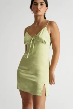 Tobi In Depth Satin Front Tie Mini Dress - Green