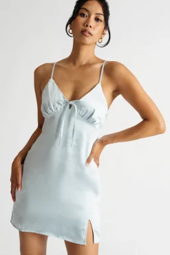 Tobi In Depth Satin Front Tie Mini Dress - Green