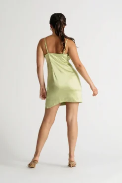 Tobi In Depth Satin Front Tie Mini Dress - Green