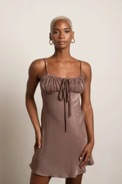 Tobi In My Element Ruched Bust Skater Mini Dress - Beige