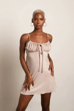 Tobi In My Element Ruched Bust Skater Mini Dress - Beige