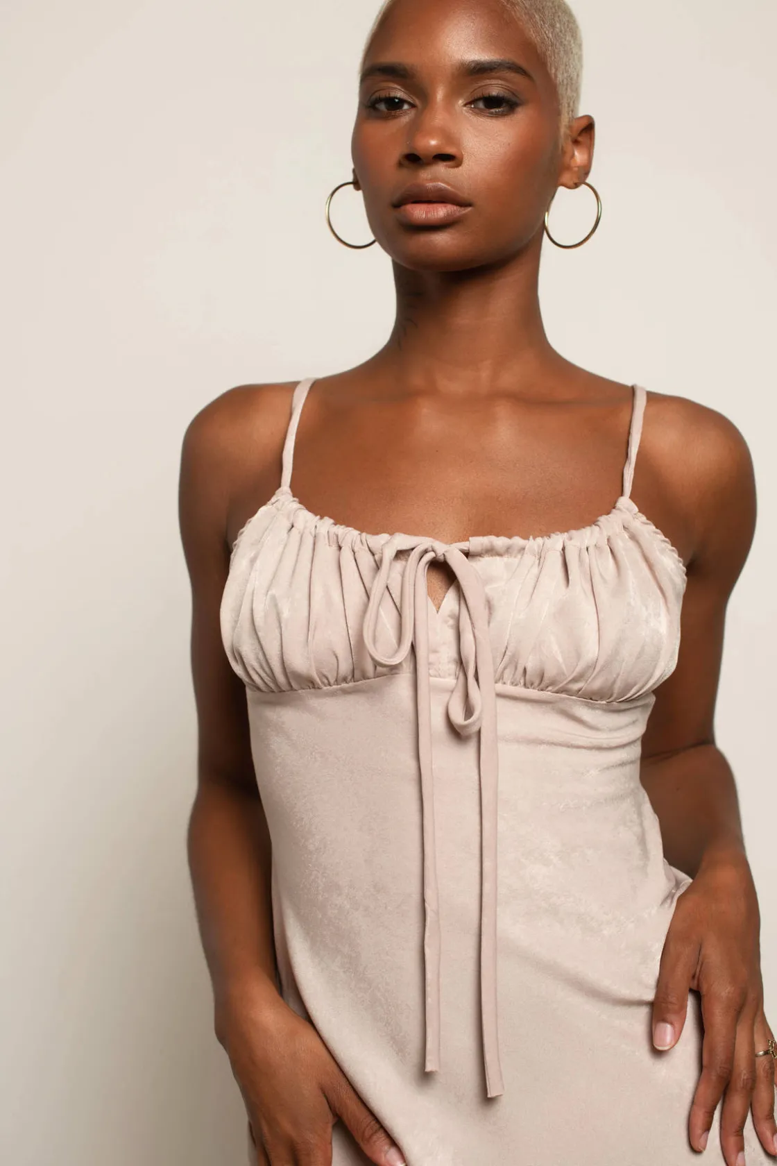 Tobi In My Element Ruched Bust Skater Mini Dress - Beige
