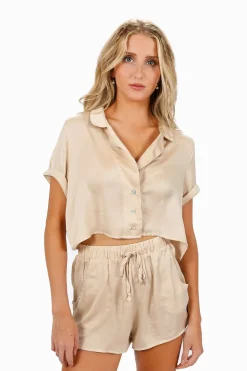 Tobi Indecisive Satin Crop Top And Shorts Set - Blue