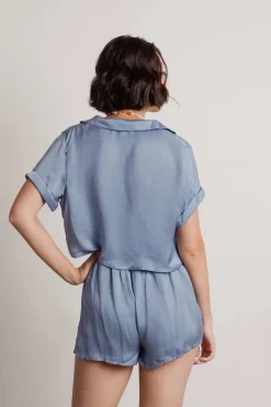 Tobi Indecisive Satin Crop Top And Shorts Set - Blue
