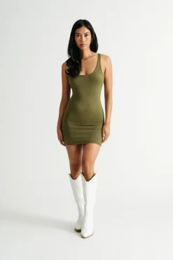 Tobi Instant Confidence Tank Bodycon Mini Dress - Olive
