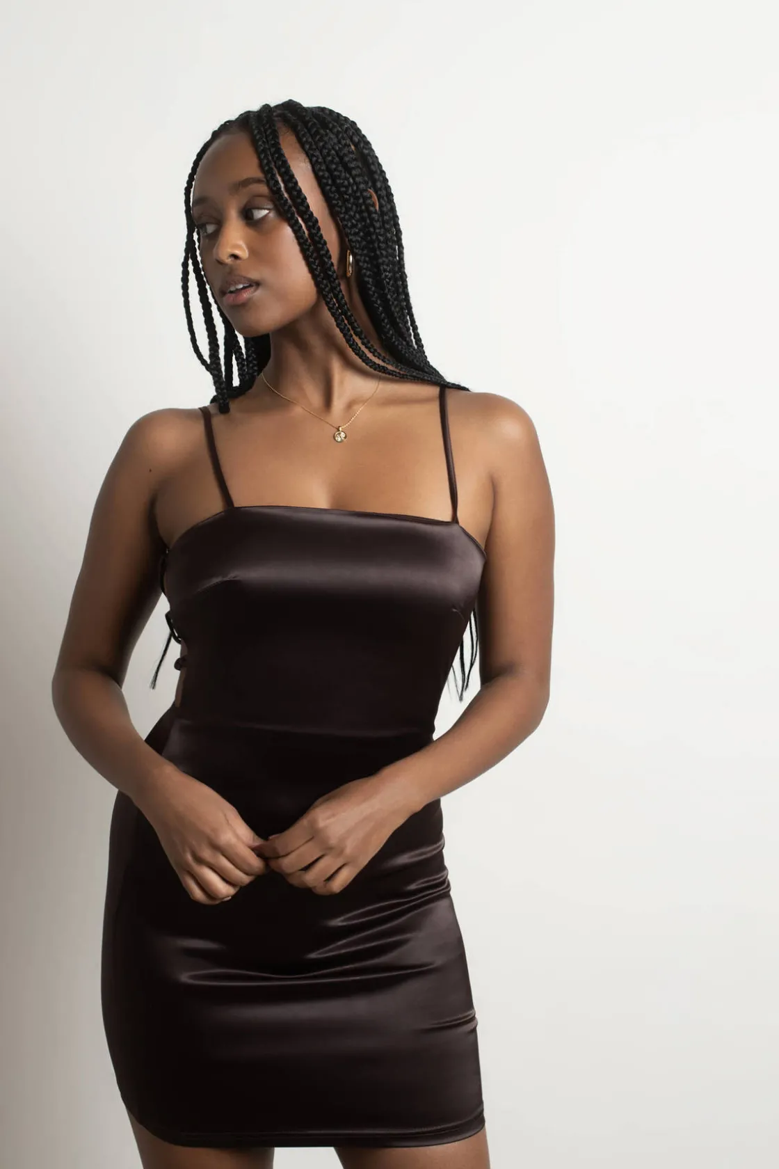 Tobi Instant Feeling Satin Open Back Mini Dress -