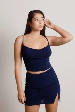 Tobi Invite Me Crop Top And Mini Skirt Set - Navy