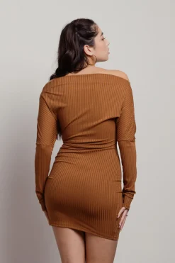 Tobi Iris Ribbed Off The Shoulder Mini Dress -