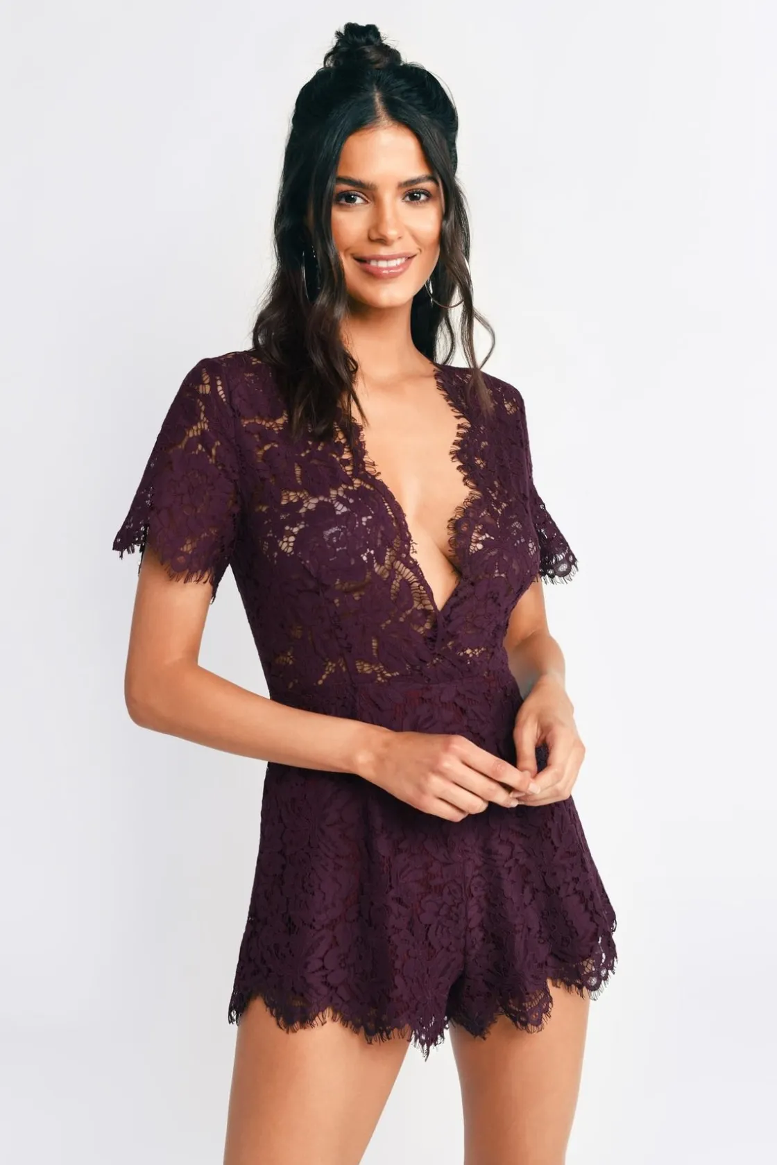 Tobi Isabel Lace Romper - Mauve