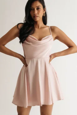 Tobi Isabelle Cowl Neck Skater Mini Dress - Blush