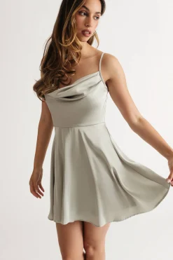 Tobi Isabelle Cowl Neck Skater Mini Dress - Blush