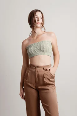 Tobi Isla Cable Knit Crop Top And Cardigan Set - Sage