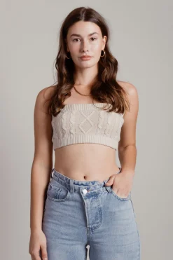 Tobi Isla Cable Knit Crop Top And Cardigan Set - Sage