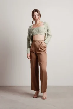 Tobi Isla Cable Knit Crop Top And Cardigan Set - Sage