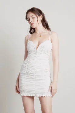 Tobi Janette Deep V Ruffled Ruched Bodycon Dress