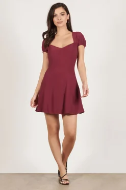 Tobi Jaycie Puff Sleeve Skater Mini Dress - Taupe