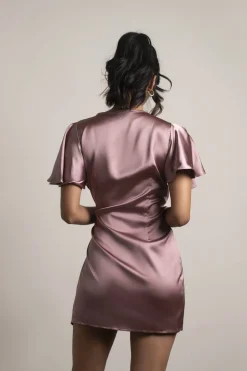 Tobi Jazmine Butterfly Sleeves Satin Wrap Dress