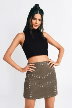 Tobi Jeannette Studded Mini Skirt - Olive