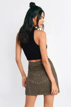 Tobi Jeannette Studded Mini Skirt - Olive