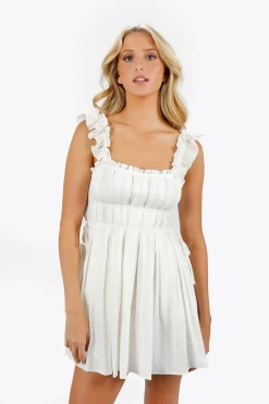 Tobi Jemille Pleated Babydoll Mini Dress - Misty Blue