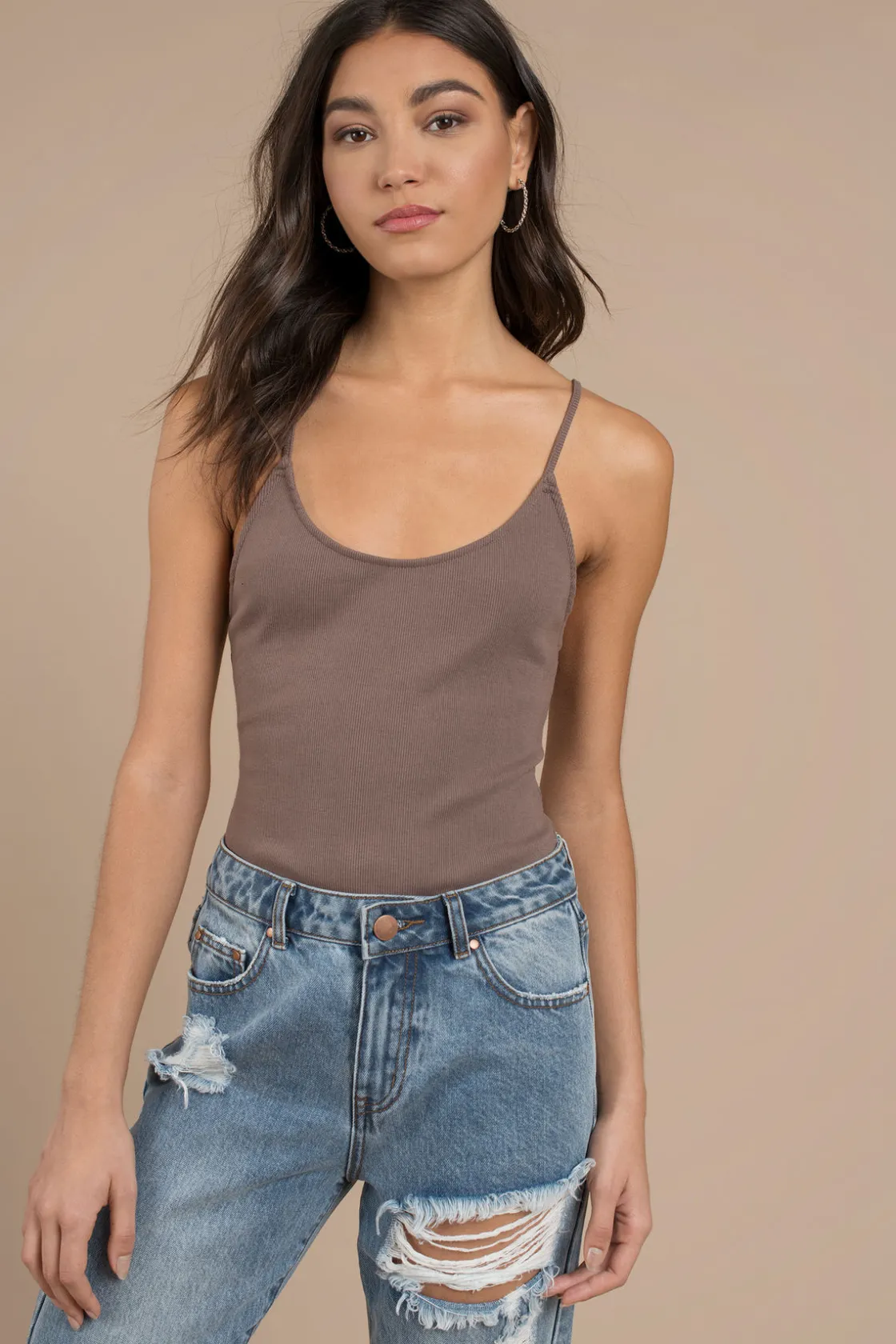 Tobi Jen Lace Up Bodysuit - Mocha