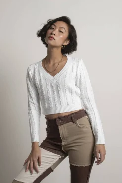 Tobi Jessenia Cable Knit Sweater - White