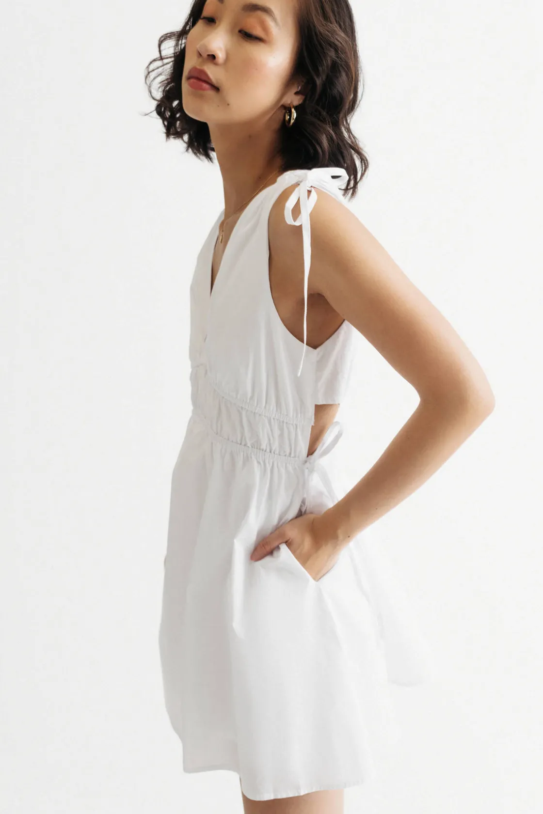 Tobi Jessie White Poplin Side Cutout Skater Dress