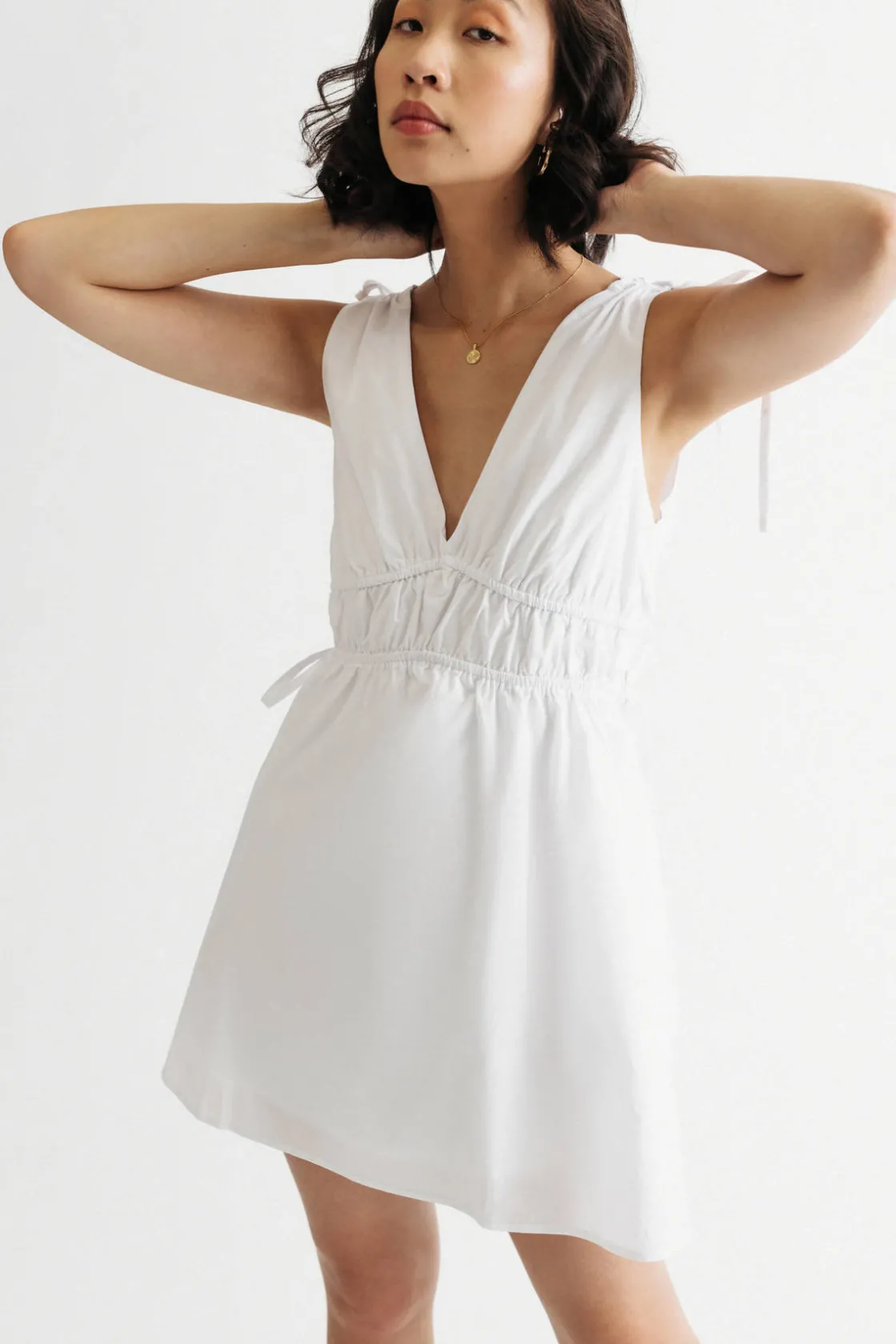 Tobi Jessie White Poplin Side Cutout Skater Dress