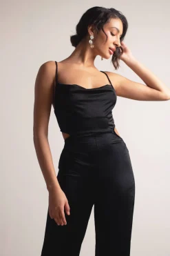Tobi Juliette Satin Cowl Neck Cut Out Jumpsuit