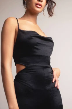 Tobi Juliette Satin Cowl Neck Cut Out Jumpsuit