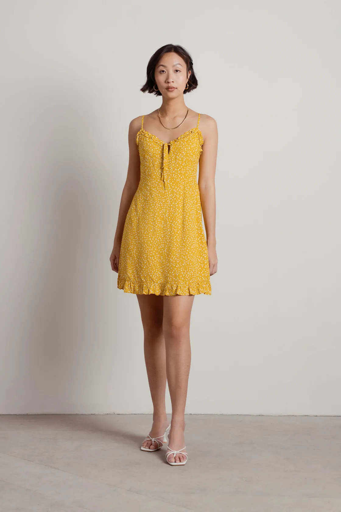 Tobi Just Like The Movies Floral Ruffle Mini Dress - Mustard Starlight