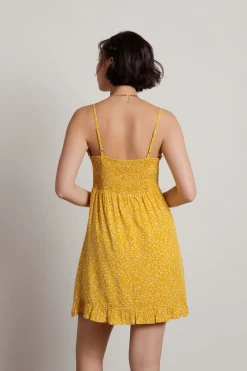 Tobi Just Like The Movies Floral Ruffle Mini Dress - Mustard Starlight
