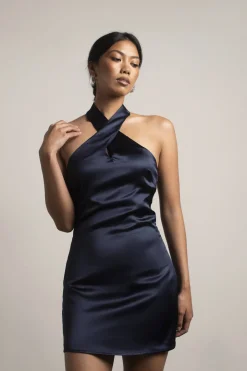 Tobi Just On Time Halter Keyhole Satin Mini Dress