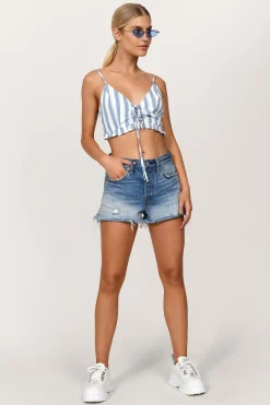 Tobi Just Right Lace Up Top - Blue