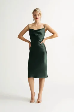 Tobi Justine Black Satin Cowl Neck Midi Dress