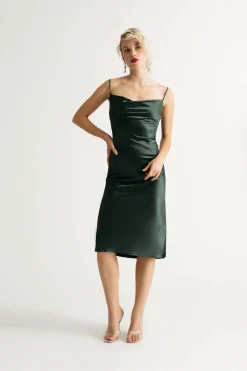 Tobi Justine Black Satin Cowl Neck Midi Dress