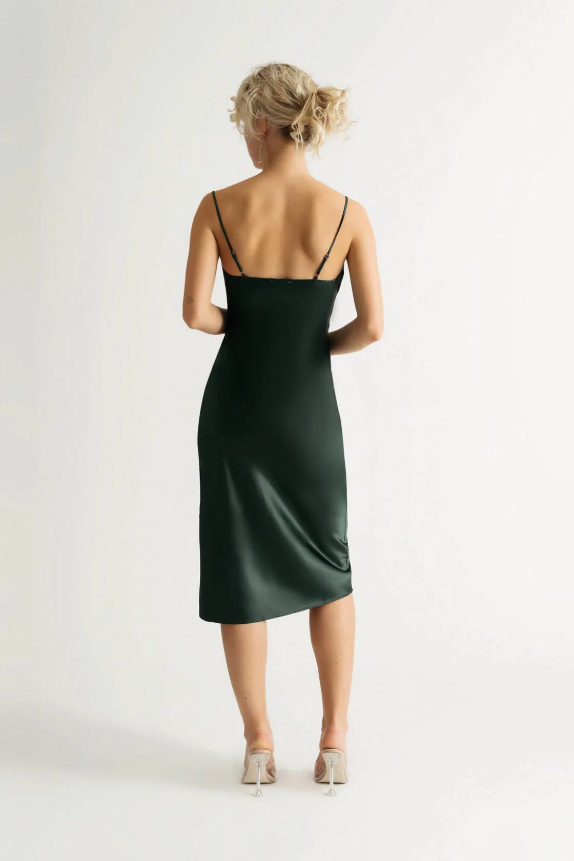 Tobi Justine Black Satin Cowl Neck Midi Dress