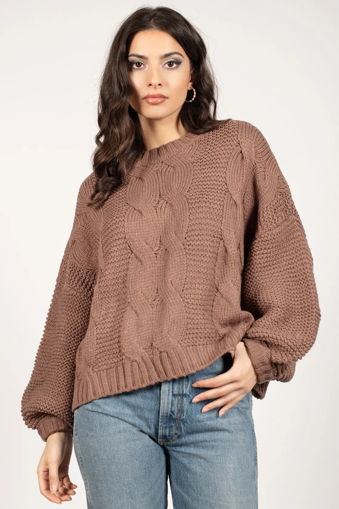 Tobi Kacey Chunky Knit Sweater - Mocha