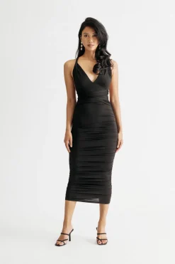 Tobi Karma Black Multiway Ruched Bodycon Midi Dress