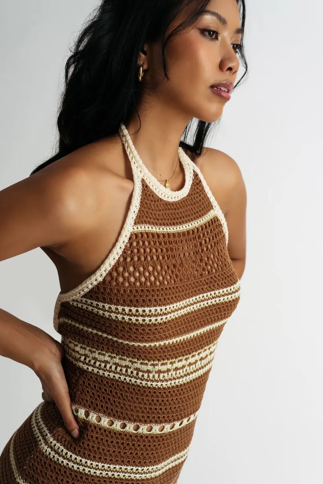 Tobi Kastella Striped Crochet Bodycon Mini Dress