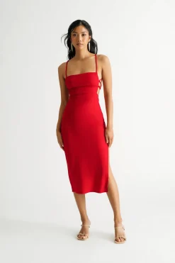 Tobi Katie Lace-Up Slit Bodycon Midi Dress