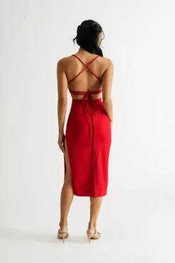 Tobi Katie Lace-Up Slit Bodycon Midi Dress