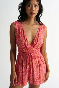 Tobi Keep It Going Surplice Romper - Grey Multi