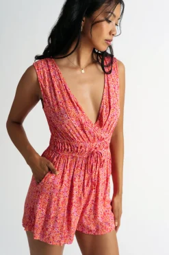 Tobi Keep It Going Surplice Romper - Grey Multi
