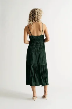 Tobi Keep Me Company Satin Pleated Tiered Midi Dress