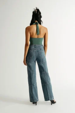 Tobi Keep Your Secrets Cross Halter Bodysuit - Forest Green
