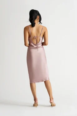 Tobi Kelsea Satin Open Back Midi Dress - Pink