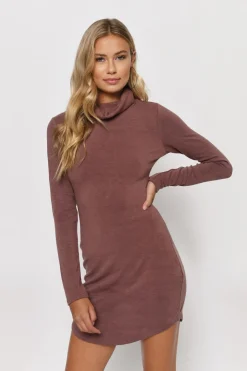 Tobi Khal Lace Back Turtleneck Mini Dress - Marsala